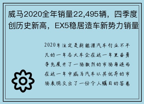 威马2020全年销量22,495辆，四季度创历史新高，EX5稳居造车新势力销量榜首