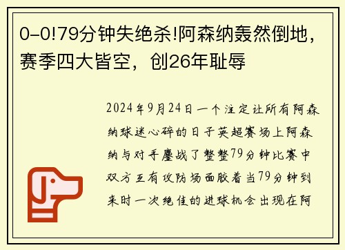 0-0!79分钟失绝杀!阿森纳轰然倒地，赛季四大皆空，创26年耻辱